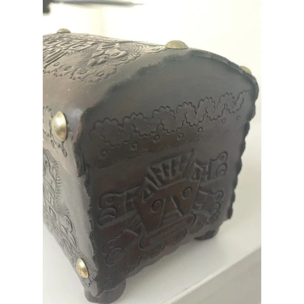 Vintage Peruvian Leather Embossed Folk Art Jewelry Box